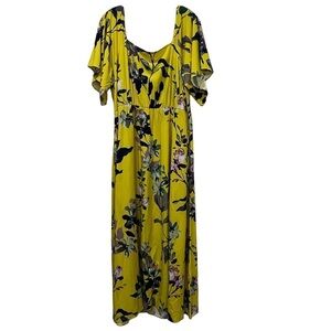 Soft Surroundings 1X Yellow Floral Smocked Back Off the Shoulder Maxi Dress O3